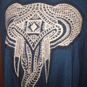 MOA MOA~ Tribal Elephant Print~Sheer Back Top~M